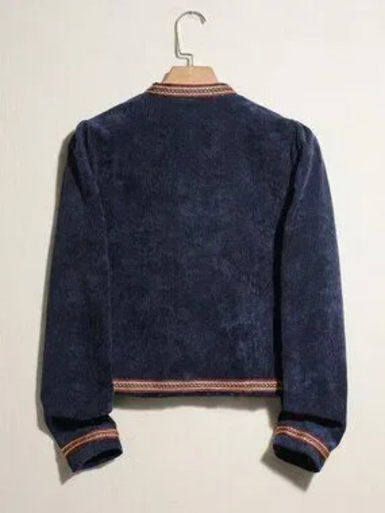 Jackets & Blazers - ZARA Blue Casual Women's Nomadic Embroidered Loose Stand Collar Jacket